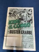 Original King Of The Congo Movie Poster Starring Buster Crabbe in 1952. Good condition. All