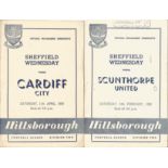 Vintage Football Programmes. 4 x Sheffield Wednesday 1959 football programmes comprising v Ipswich