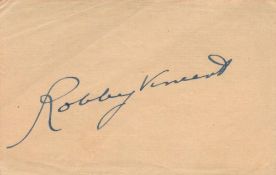 English radio broadcaster and DJ Robby Vincent Signed 4 x 2. 5 inch Signature Page. Signed in Blue