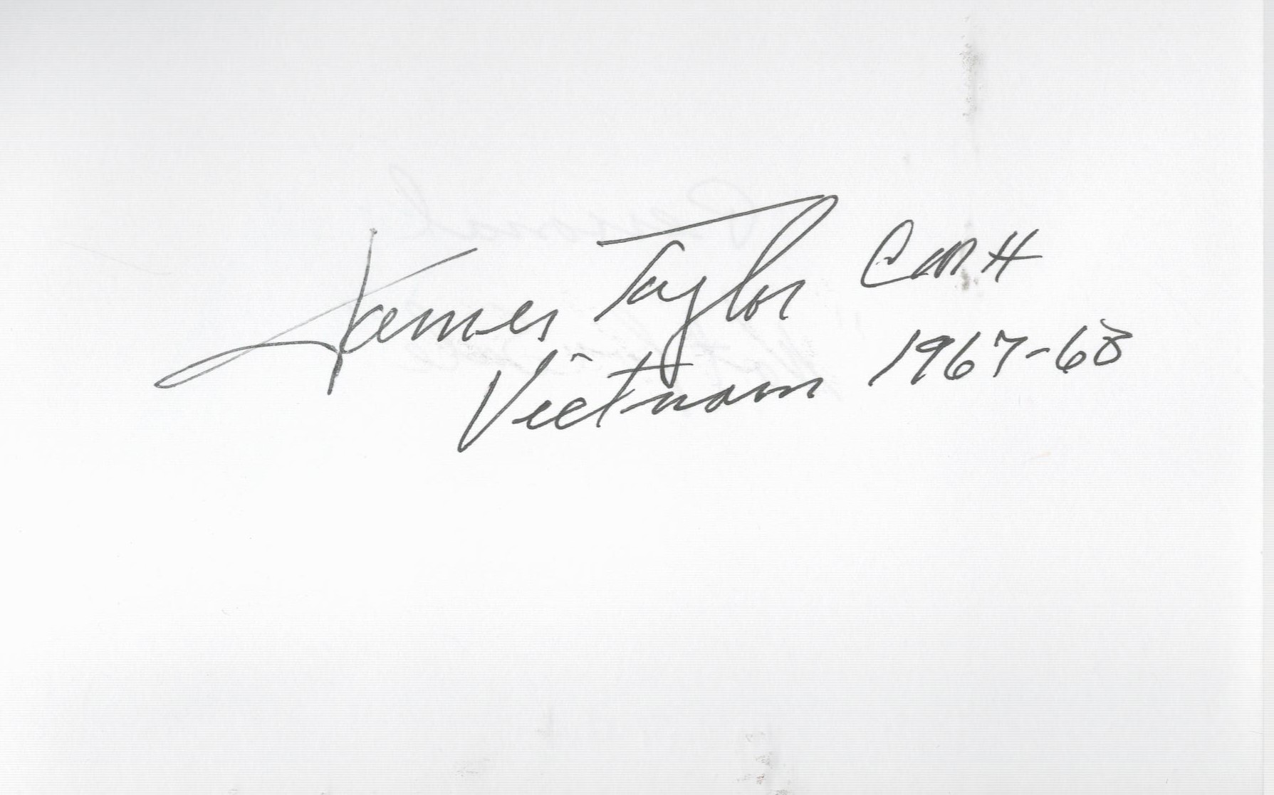 Vietnam Medalist, James Allen Taylor signed 6x4 white card, signed in black ink. Good condition. All