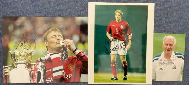 Football collection of 3 Signed Colour Photos. Signatures show Teddy Sheringham, Bobby Robson and