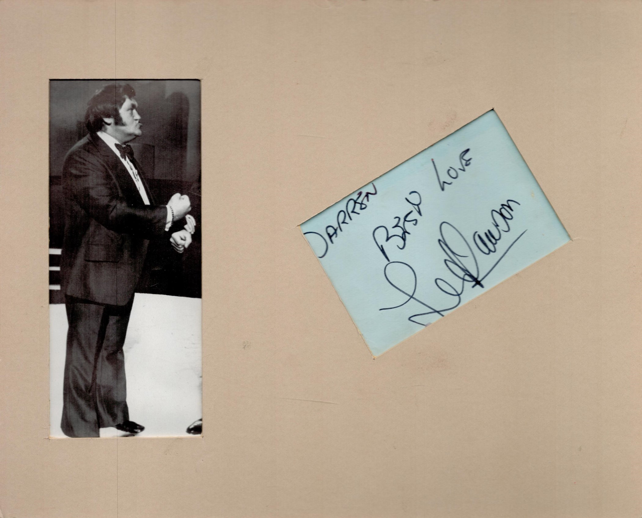 Les Dawson 10x8 mounted signature piece includes signed album page and vintage black and white