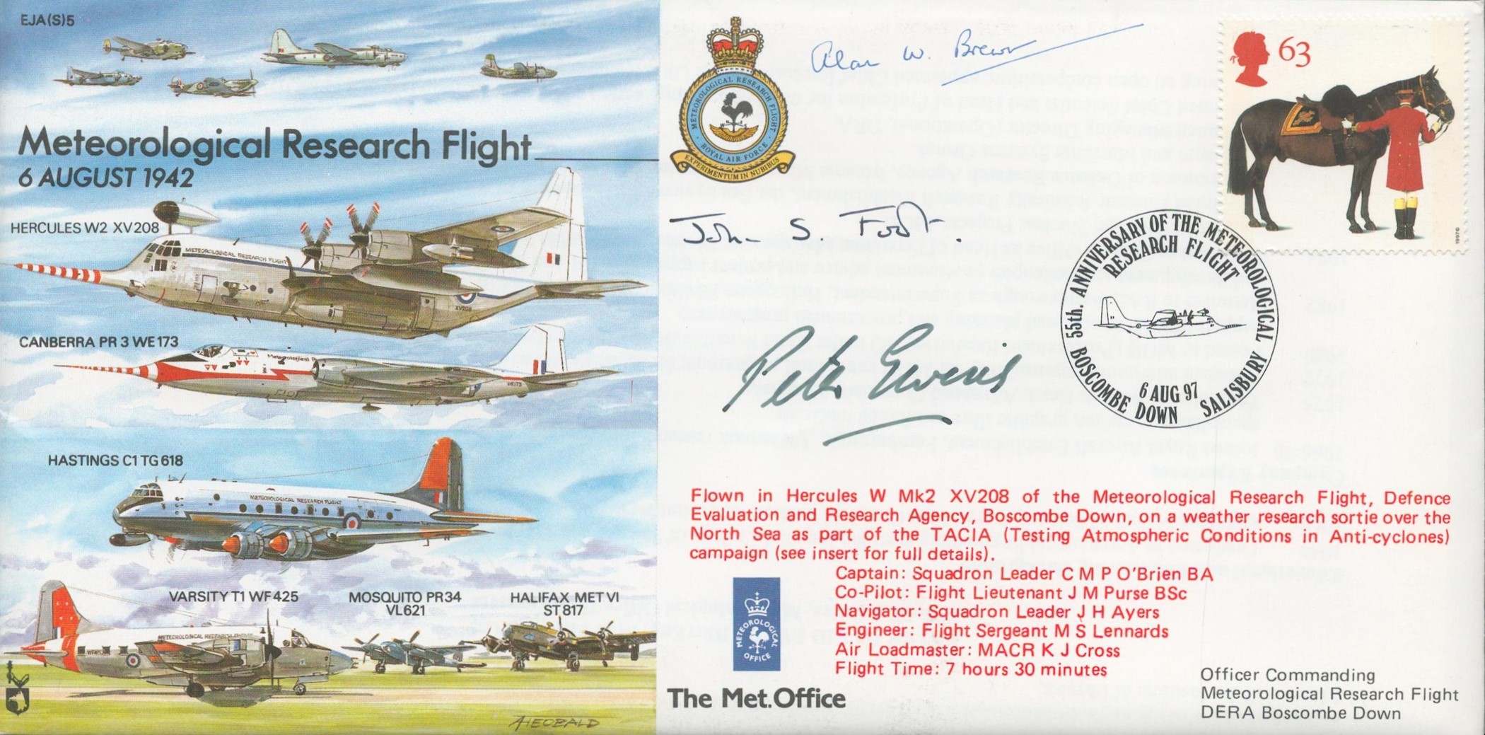 Dr Alan Brewer, Peter Ewins and Dr John Foot Signed Meteorological Research Flight FDC. British