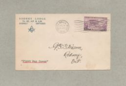 Masonic FDC Rodney Lodge No 411 AF and AM Rodney Ontario PM Jul 14 9-AM WALLA WALLA WASH 1936.