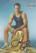 Lare Reidel 6"x4" promotional picture nicely signed in black marker pen by German Discus thrower -