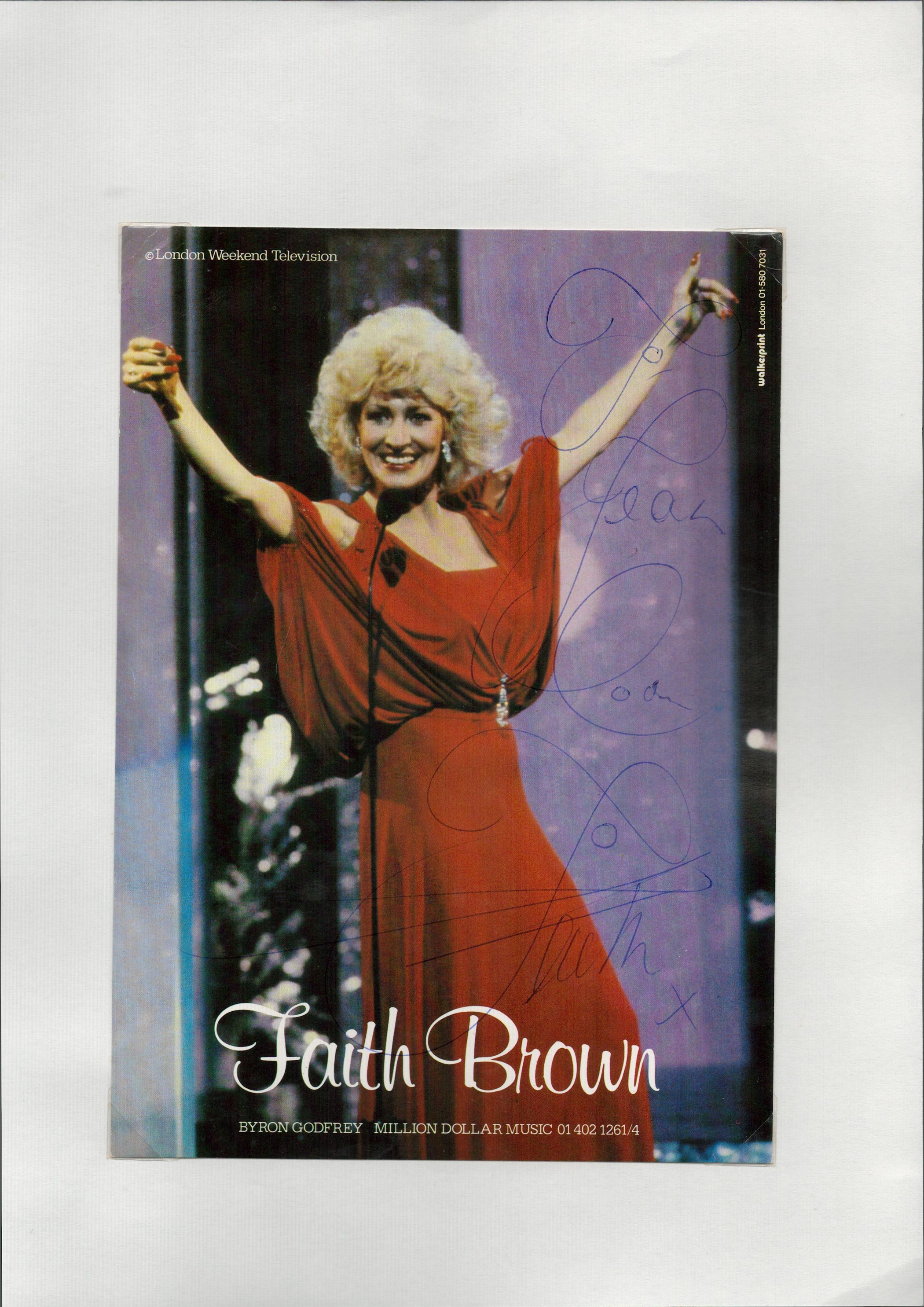 British Entertainer Faith Brown Signed London Weekend Television Colour Promo Card Measuring 8x6