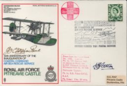 Air Cmdre GJC Paul and Flt Lt KB Fitton DFC Signed RAF Pitreavie Castle FDC. British stamp with 6