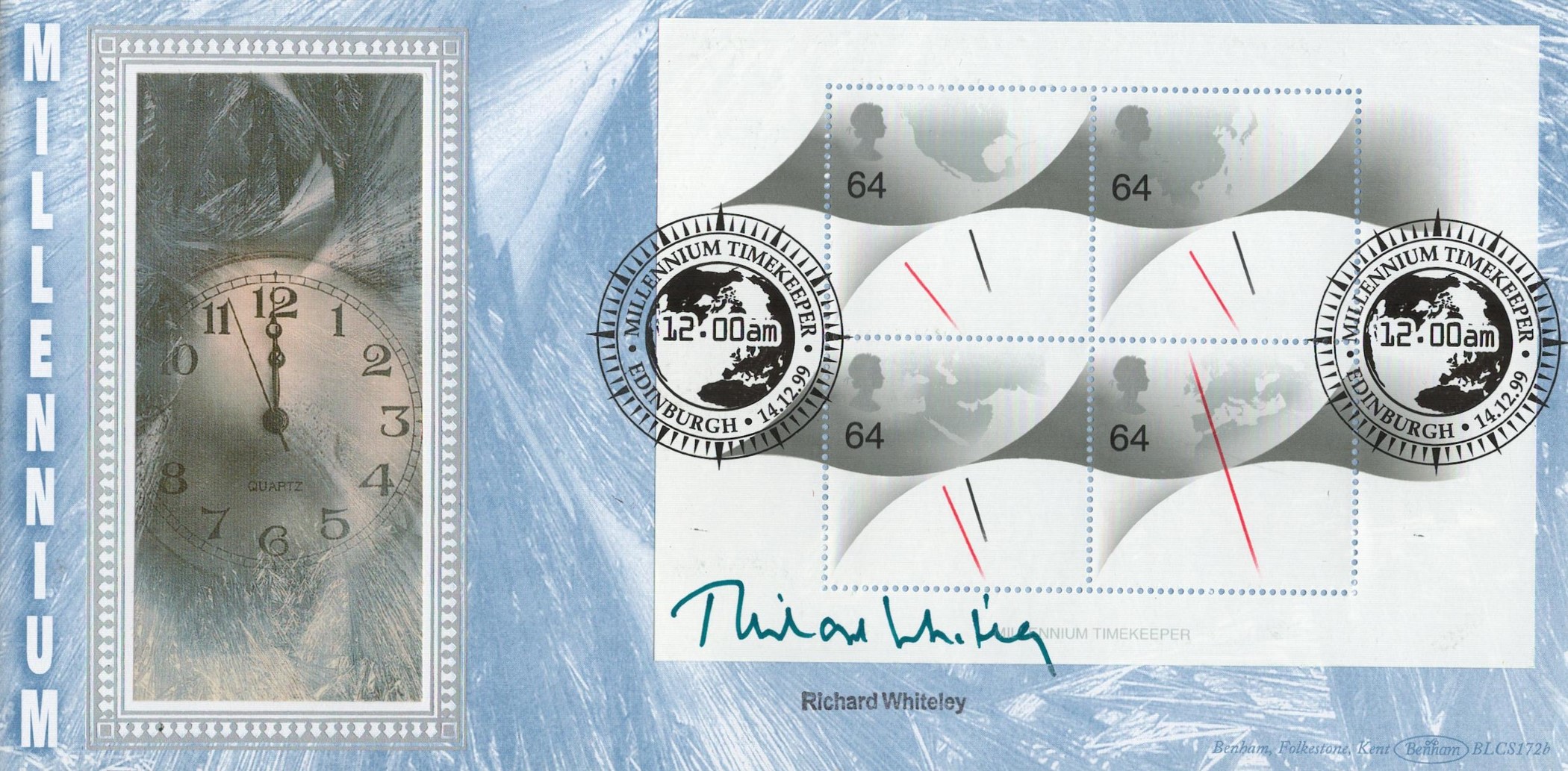 Richard Whiteley signed Millennium FDC. 2 Postmarks Edinburgh Millennium Timekeeper 14/12/99 and 4