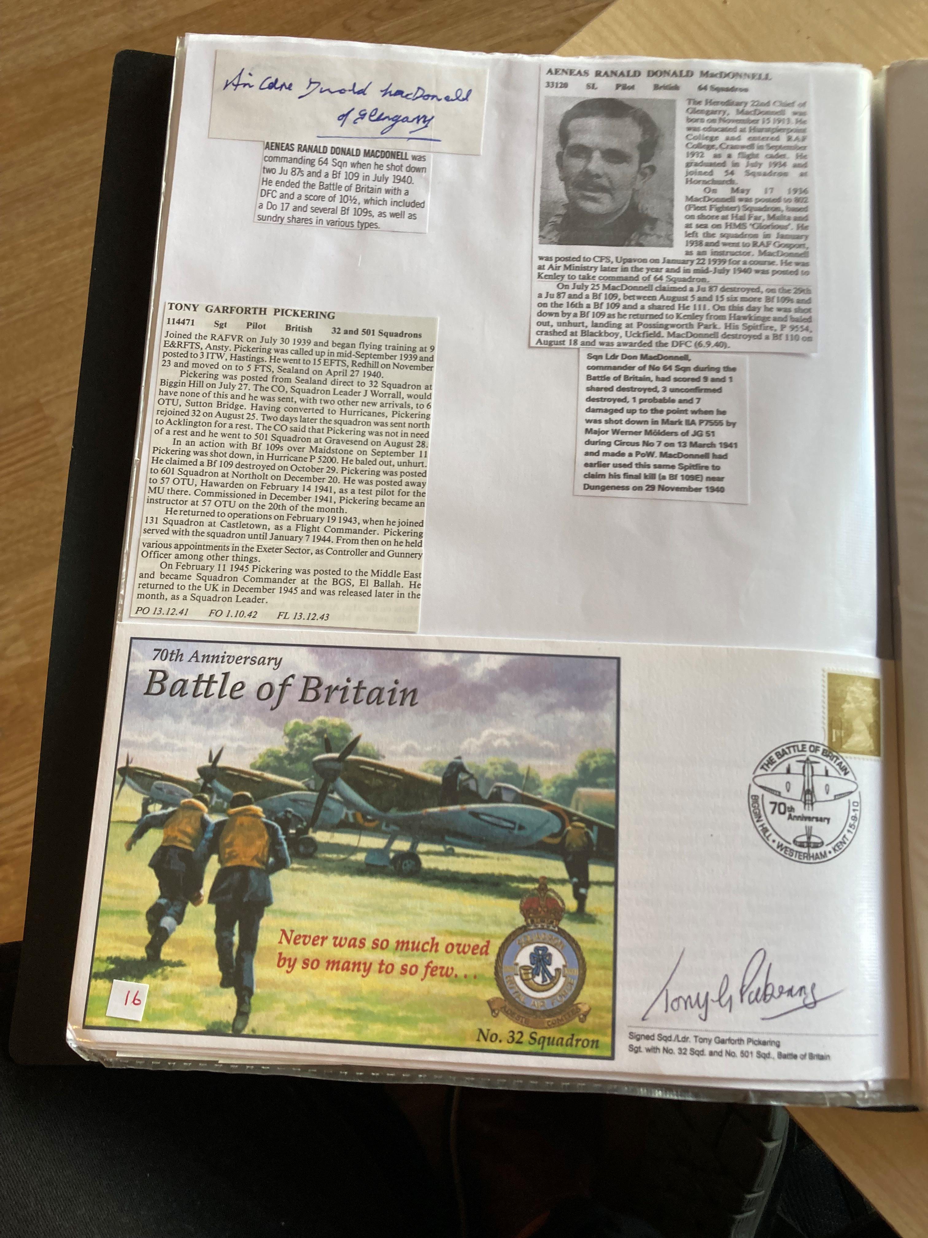 WW2 BOB fighter pilots Tony Pickering 32 sqn signed 75th ann BOB cover plus Aeneas MacDonnell 64 sqn