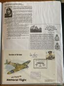 WW2 BOB fighter pilot Peter O'Brian 152 sqn signed BBMF cover fixed with biography to A4 pageGood