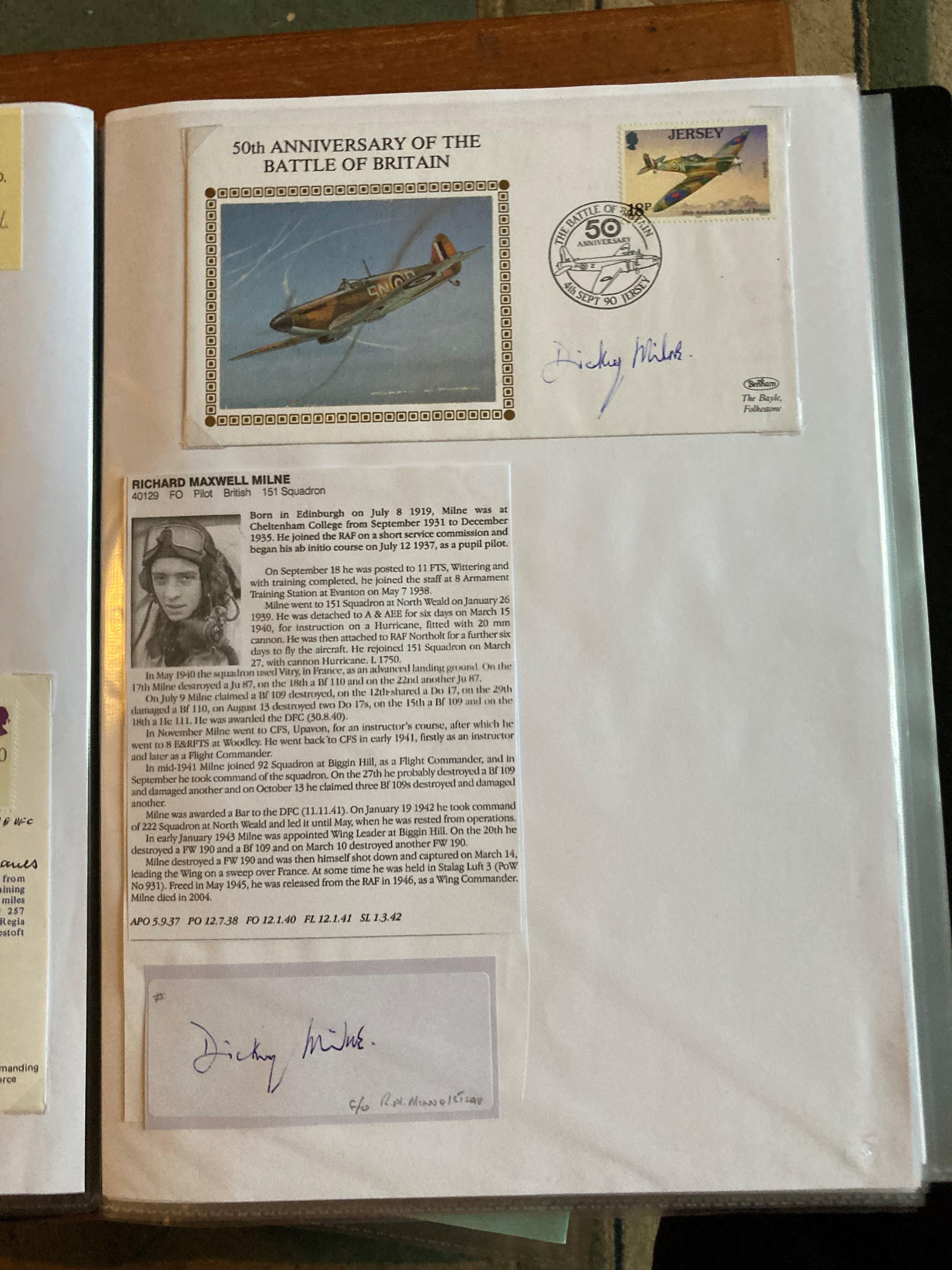 WW2 BOB fighter pilots Richard Milne 151 sqn signed 50thann BOB cover and signature fixed with