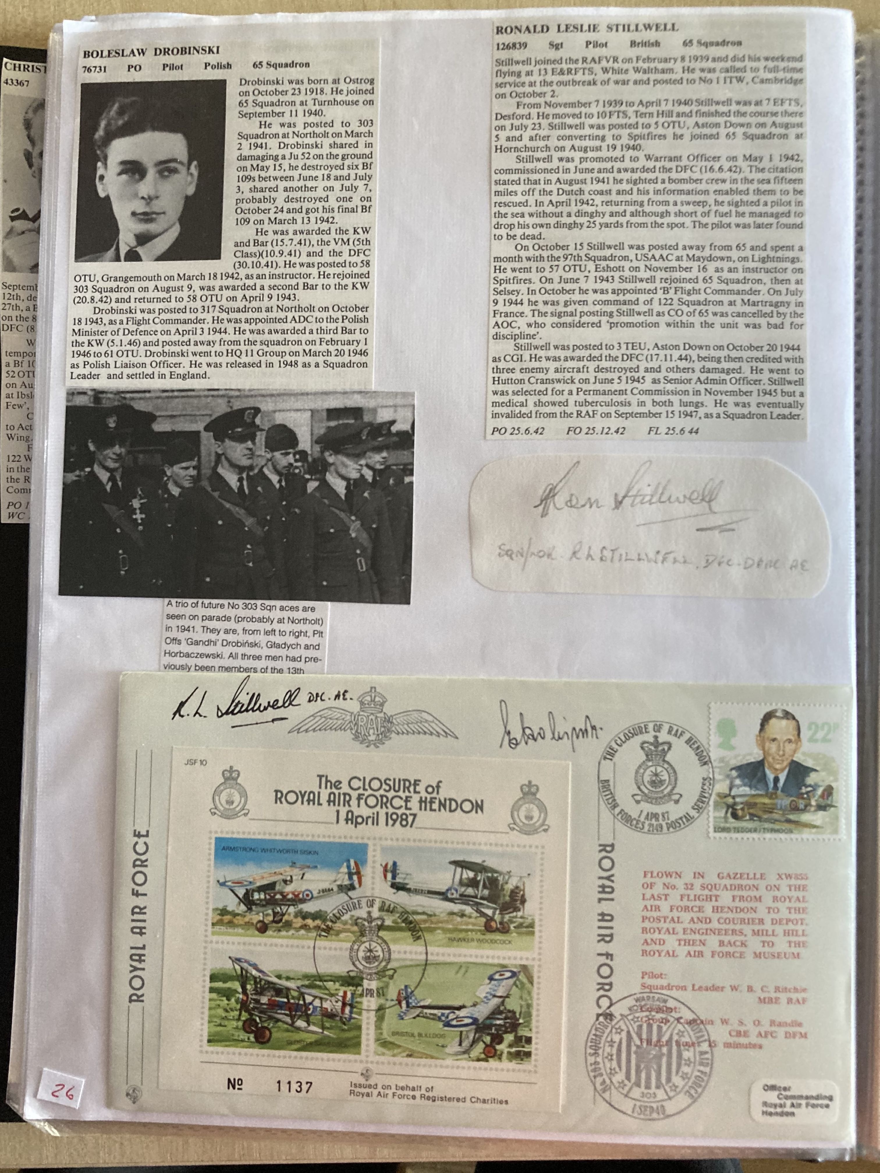 WW2 BOB fighter pilots Boleslaw Drobinski 65 sqn, Ronald Still well signed RAF Hendon cover and