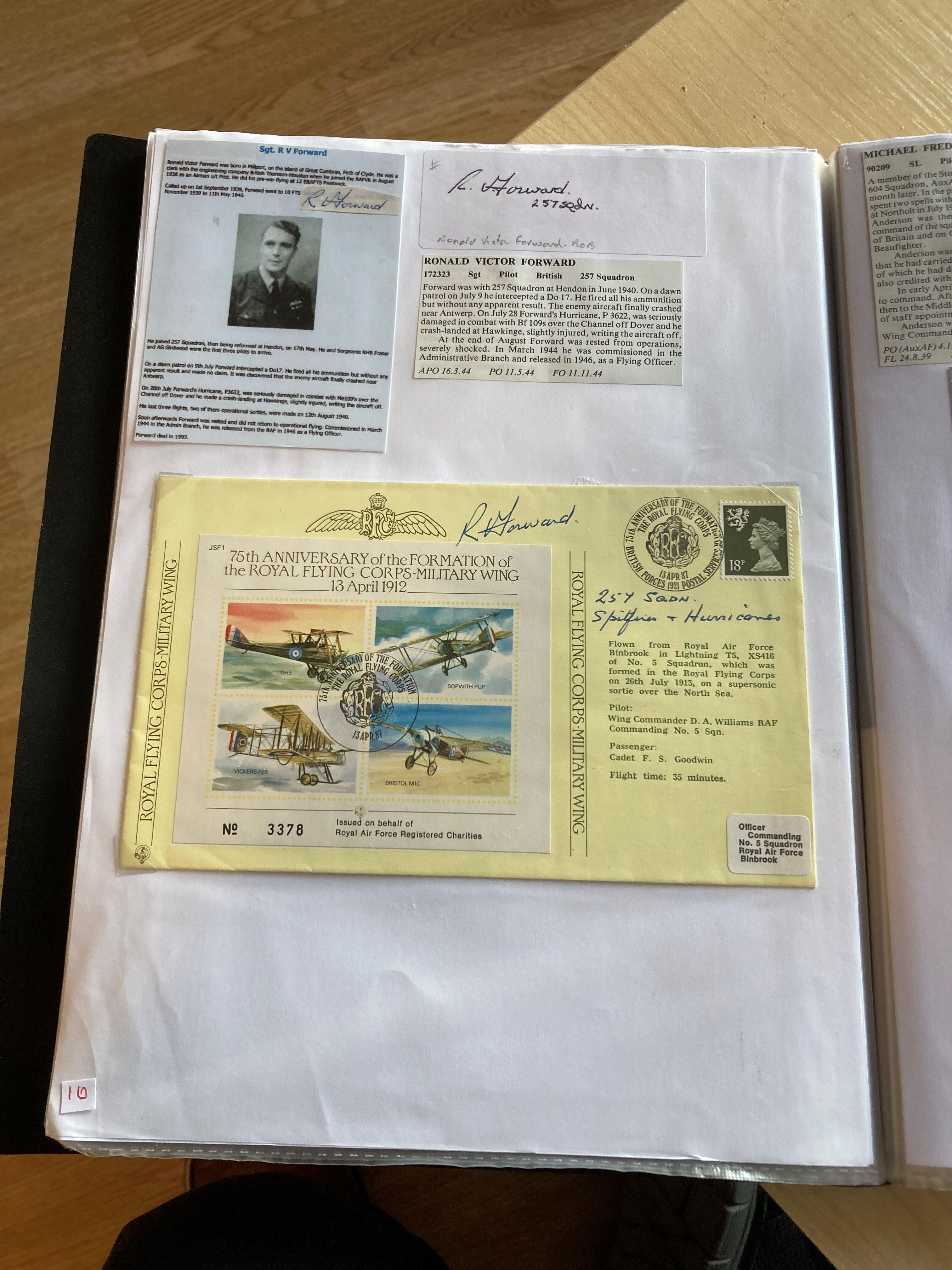 WW2 BOB fighter pilot Ronald Forward 257 sqn signed 75th ann RFC cover and signature fixed with