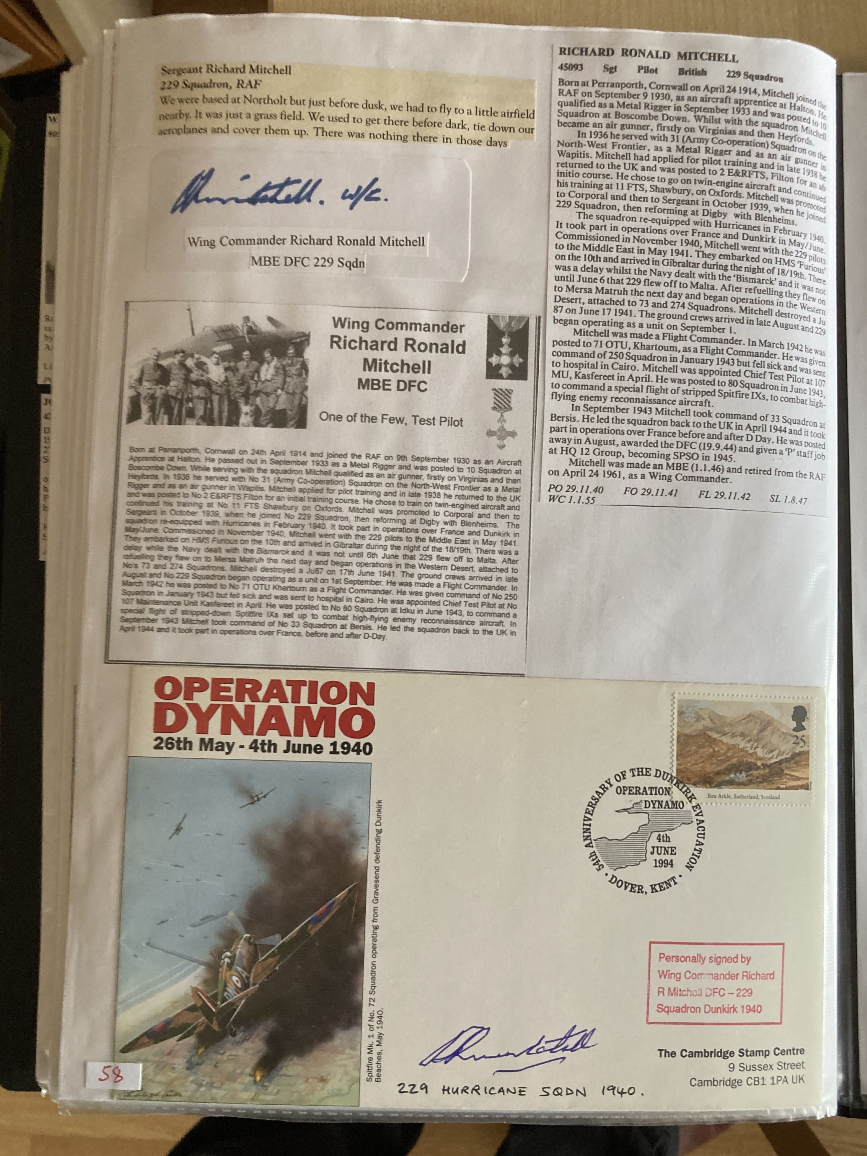 WW2 BOB fighter pilot Richard Mitchell 229 sqn signed Operation Dynamo cover fixed with