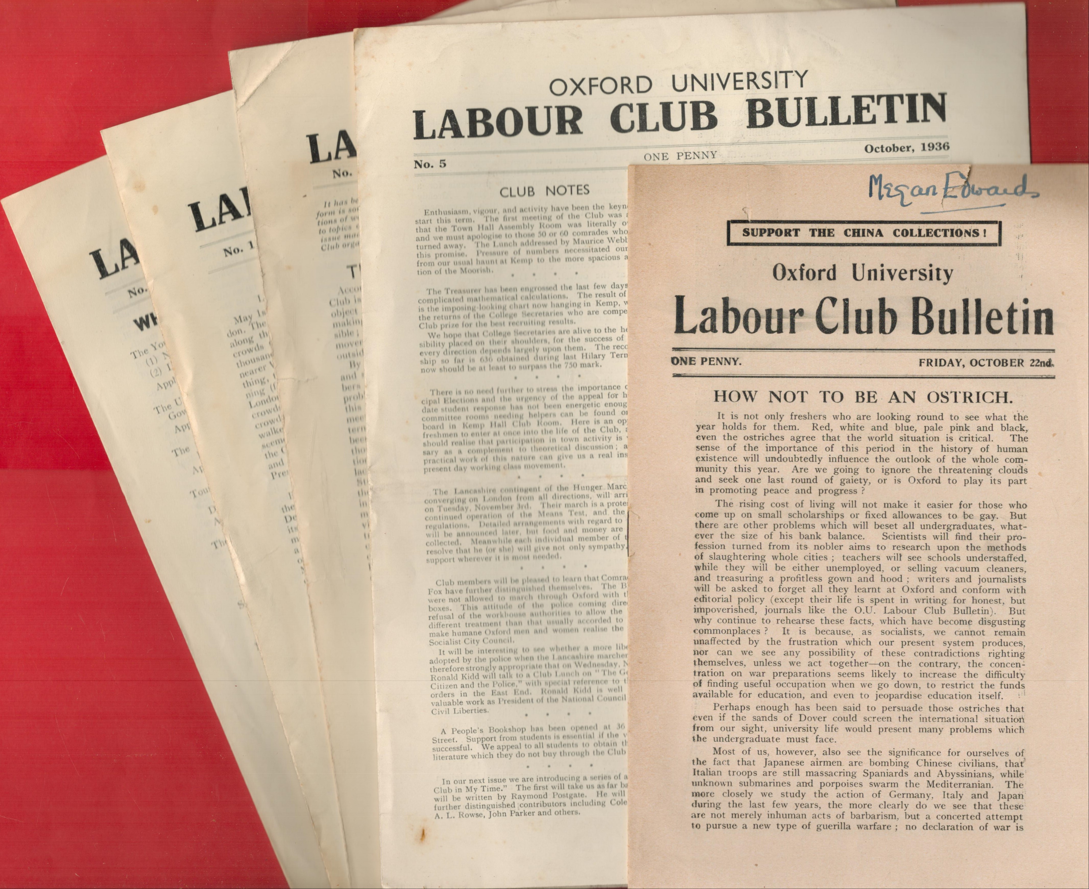 The Oxford University Labour Club Bulletin. Published by East Oxford Press. Seven bulletins