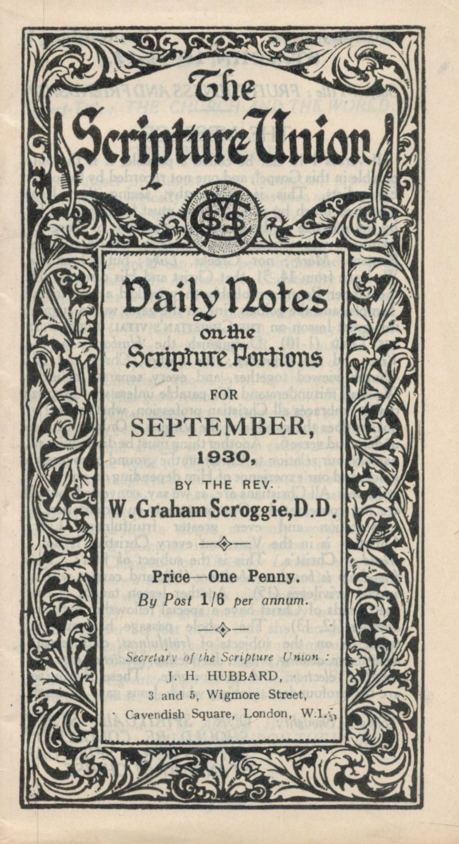 The Scripture Union. Daily notes on the Scripture Portions for September 1930 by the Rev. W.