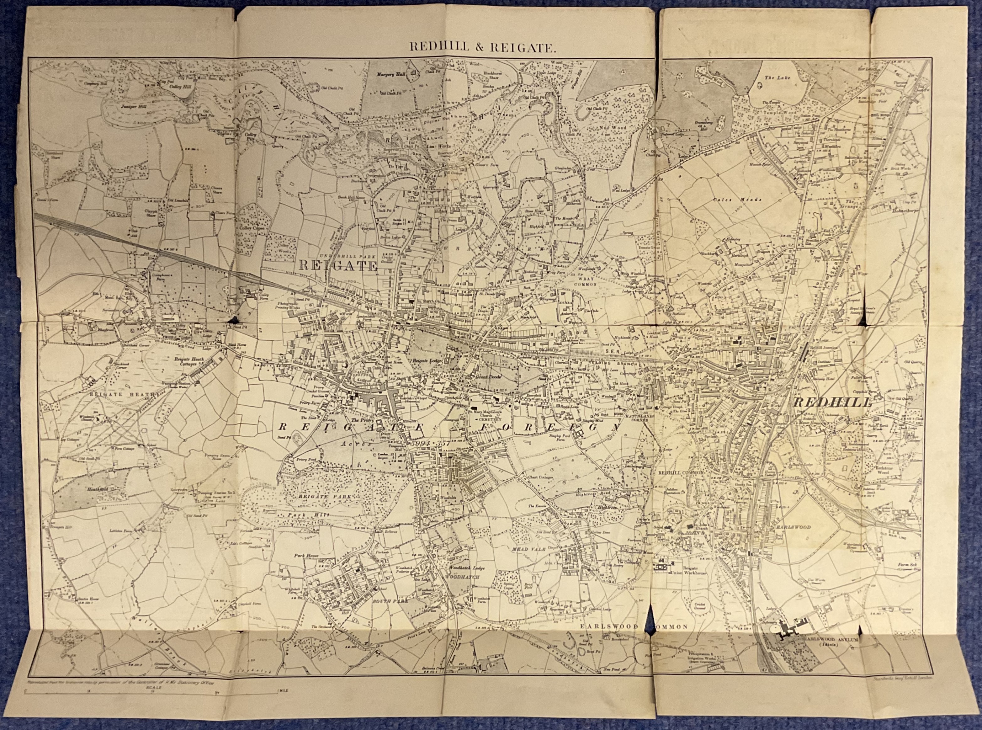 Map of Redhill and Reigate. Measuring 20 x 15 approximately. Circa 1900. Including advertisement. - Image 2 of 2