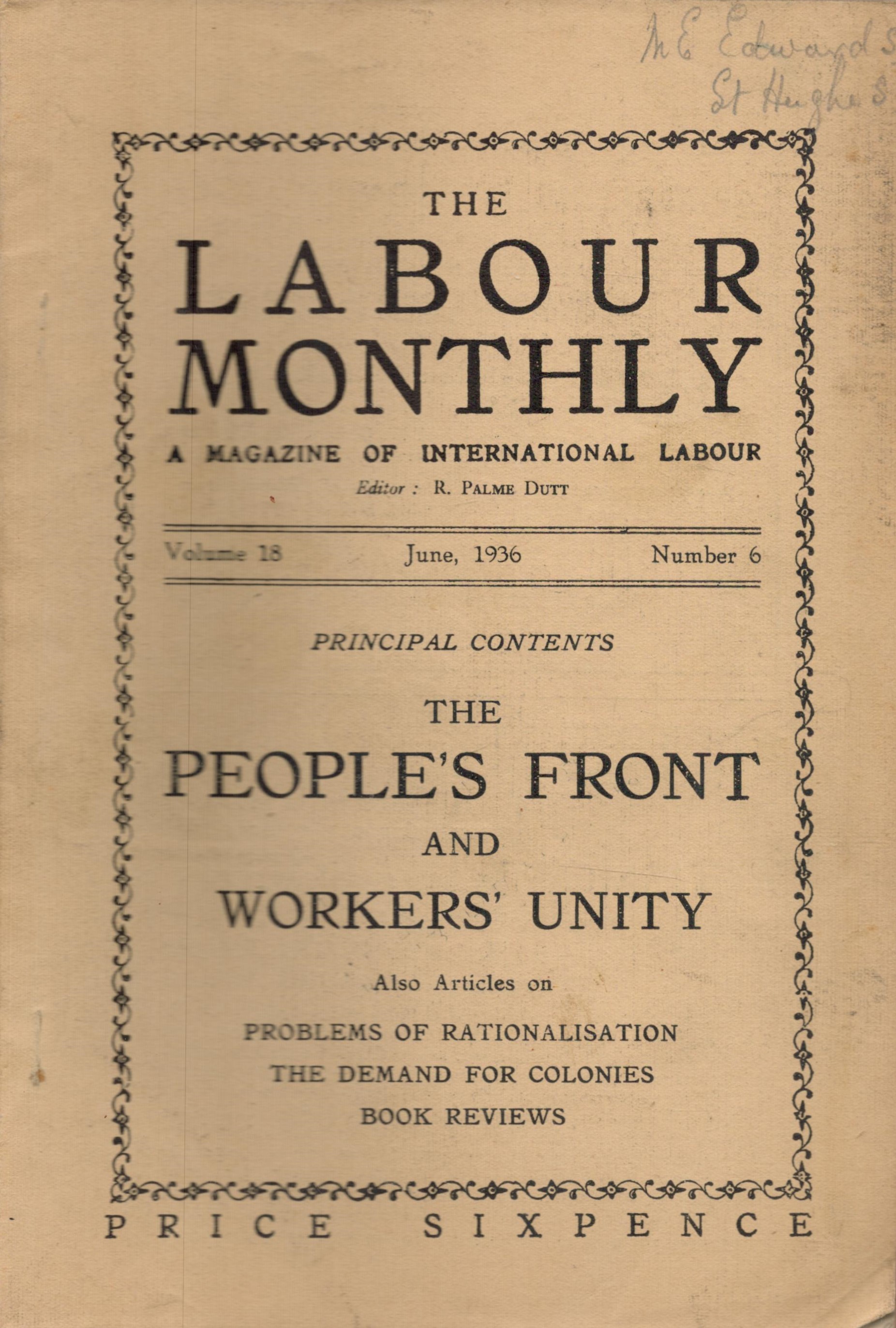 Labour Monthly Journal 1946. A magazine of International Labour. Very good condition in publisher'
