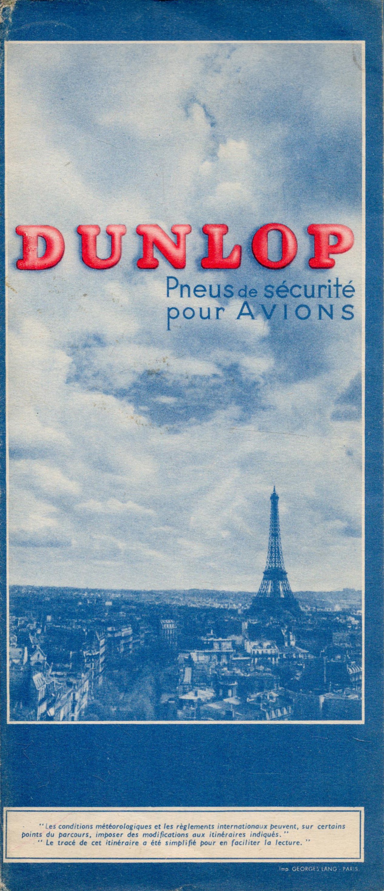 Large folded paper map. Published by Coutes Itinéraires Dunlop. Air France 1952 edition No. 7.