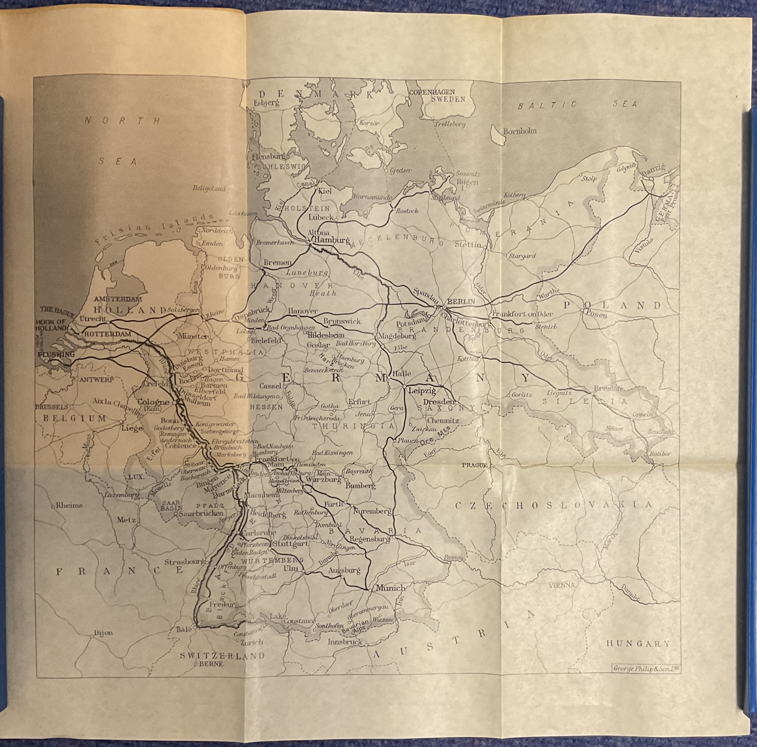 Map in publisher's card covers 14 x 13 approximately of Germany via Harwich No. 36. Published by - Image 2 of 2