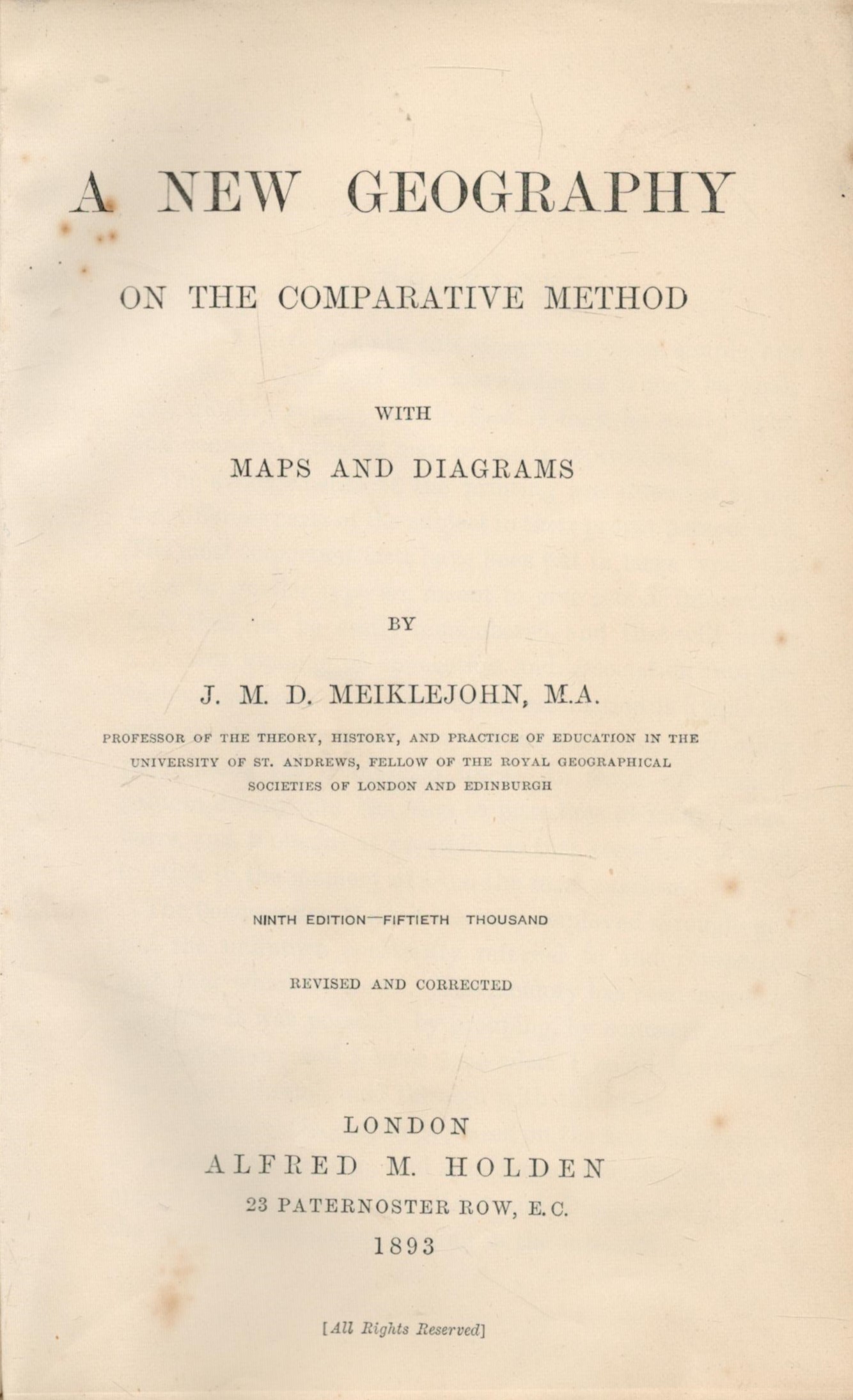 A New Geography on the Comparative Method. With maps and diagrams by J. M. D. Meiklejohn M. A. 9th - Image 2 of 2