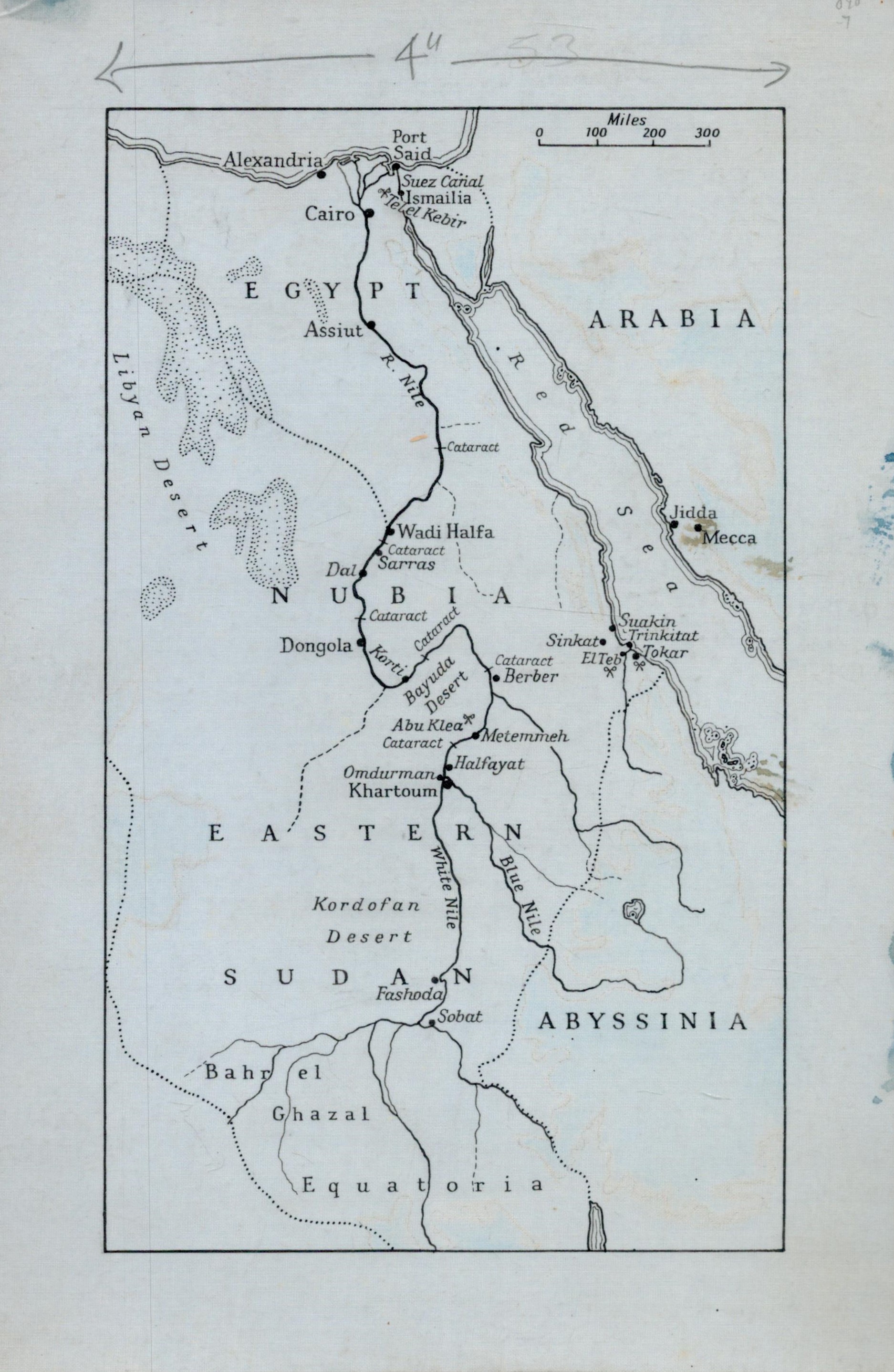 Original drawing including Egypt, Arabia down to Equatorial Africa on card 6½ x 10. Circa 1910 Circa