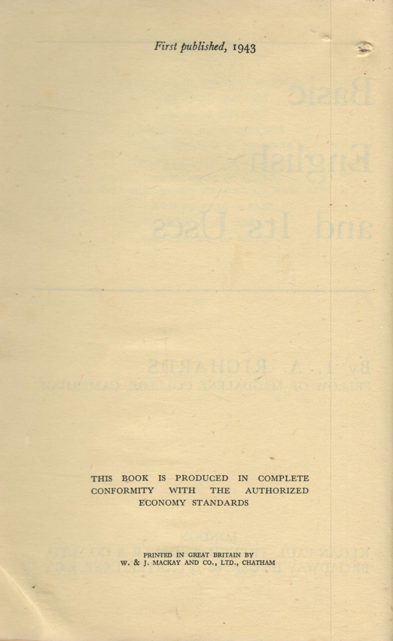 I. A. Richards Basic English and Its Uses. Published by Kegan Paul, Trench, Trubner and Co. - Image 3 of 4