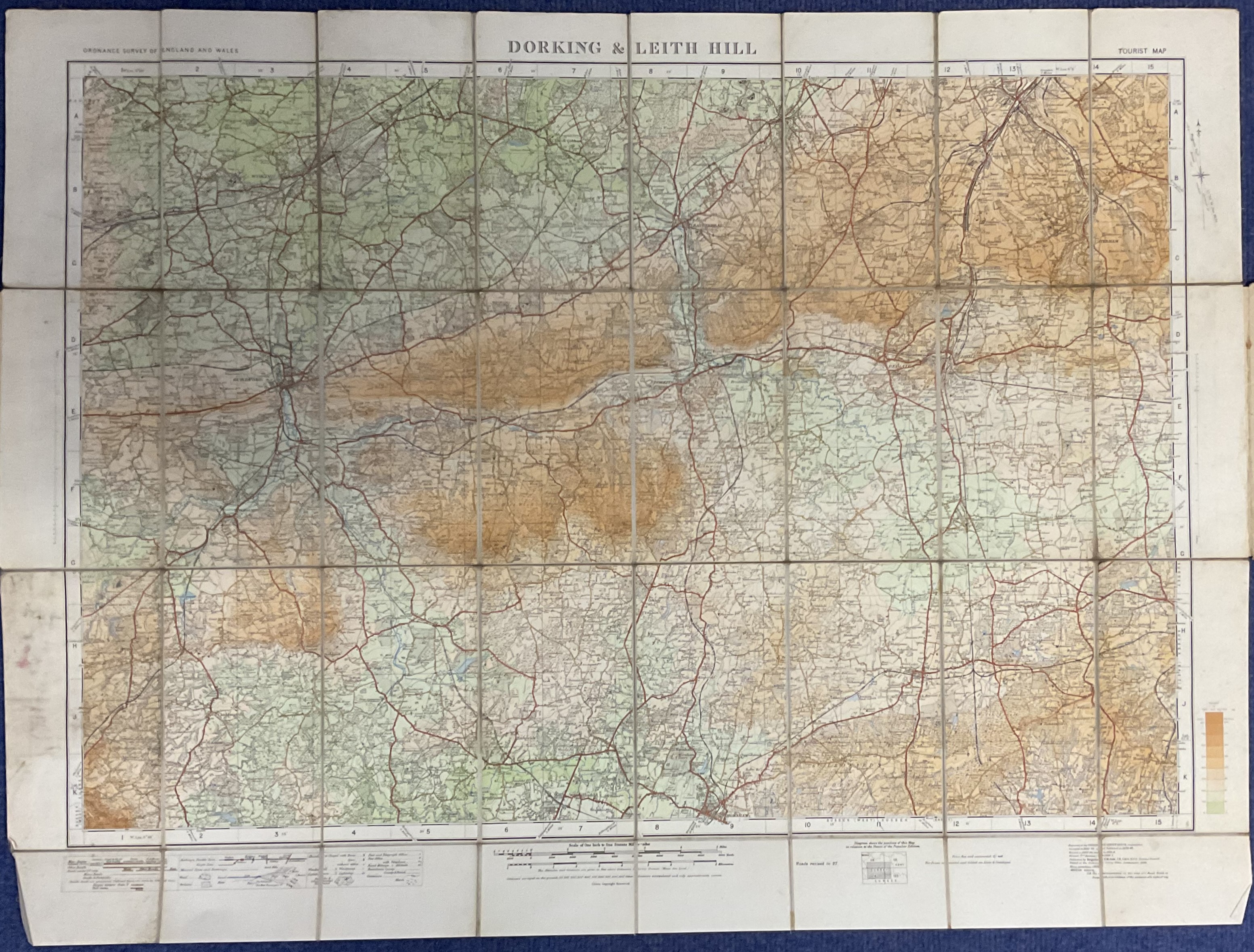 Ordnance Survey map of Dorking and Leith Hill. Scale 1 to a mile. Coloured map. Large, folded map - Image 2 of 2