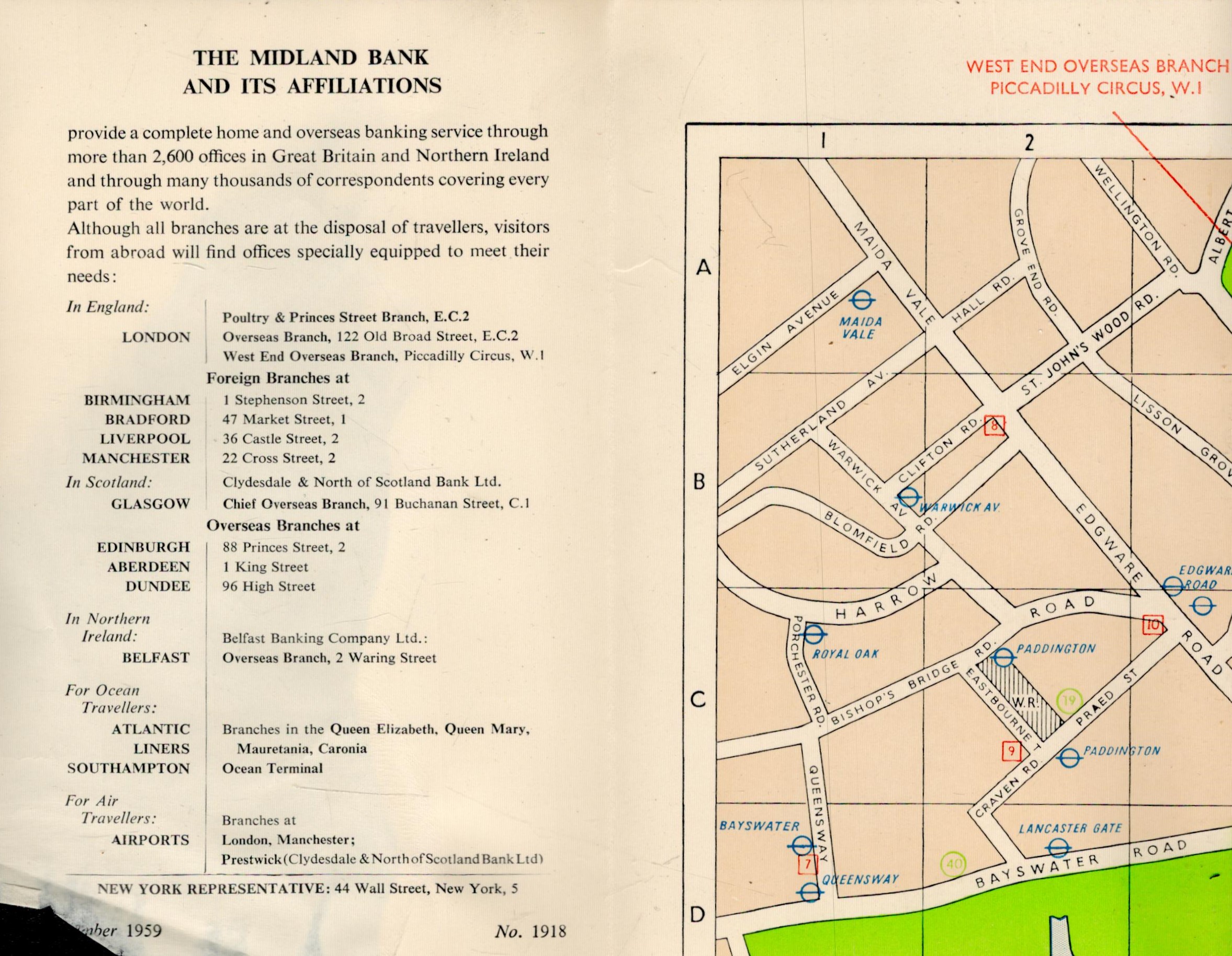 Trafalgar Travel Ltd Midland Bank Map of Central London Circa 1959. Folded map in publisher's slip - Image 2 of 3