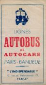 Folded map. Circa 1950? Paris. Lignes, autobus et autocars. Paris - Banlieue. Very good condition.