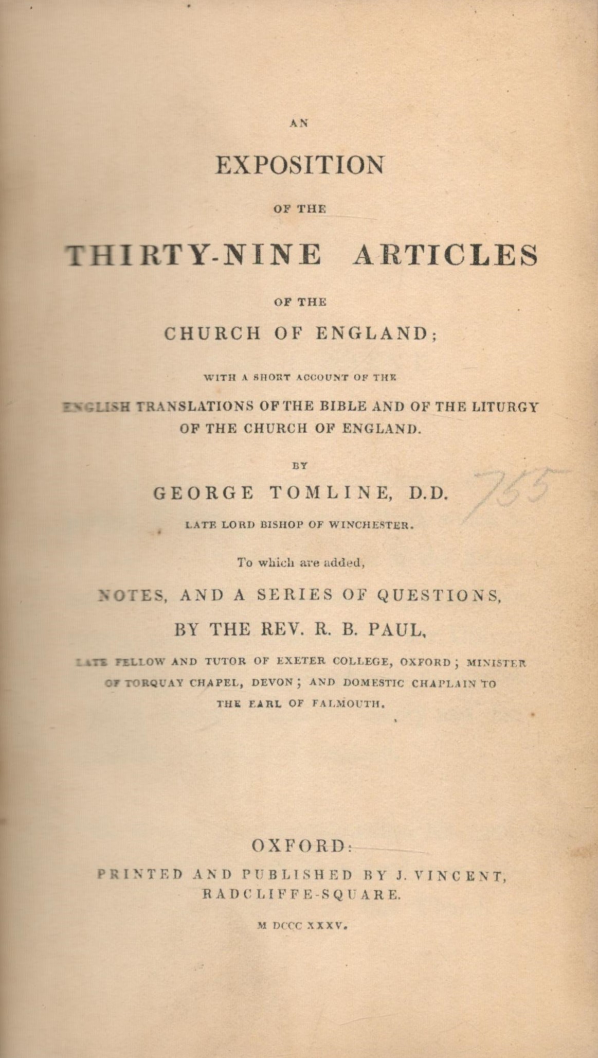 George Tomline D. D. (late Lord Bishop Winchester)An Exposition of the Thirty-Nine Articles of the - Image 2 of 2
