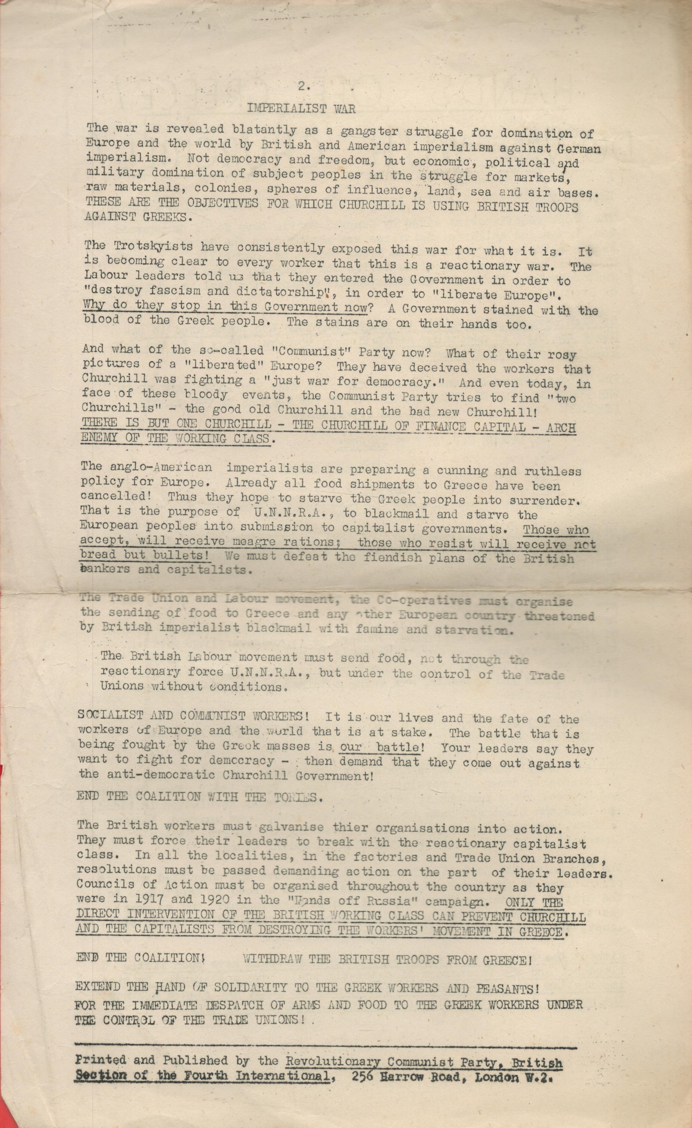 An A4 size leaflet of The Revolutionary Communist Party, British Section of the Fourth - Image 2 of 2