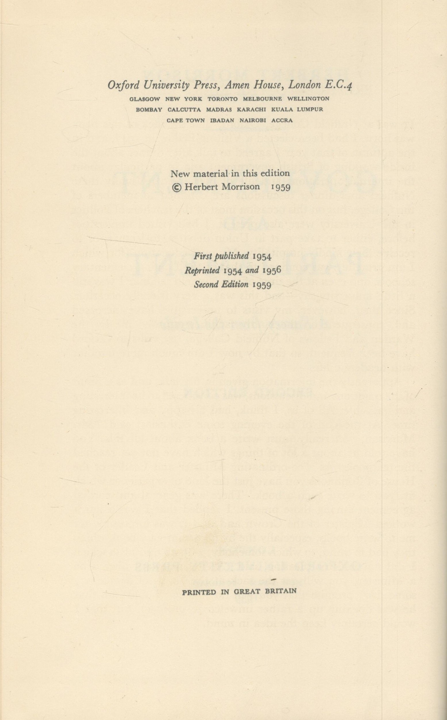 Herbert Morrison (The Right Hon) Government and Parliament A Survey from the Inside. 2nd edition - Image 3 of 3