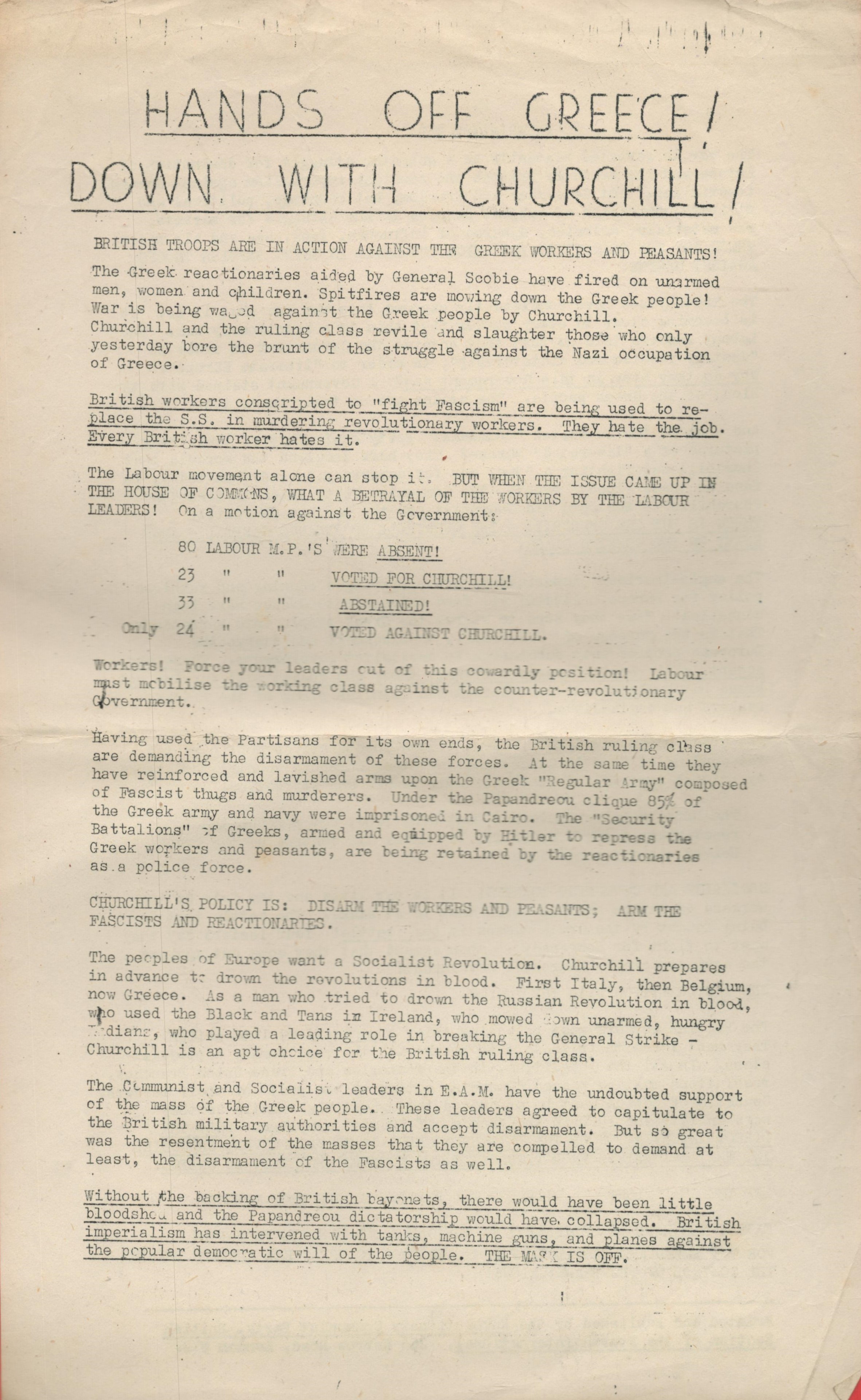 An A4 size leaflet of The Revolutionary Communist Party, British Section of the Fourth