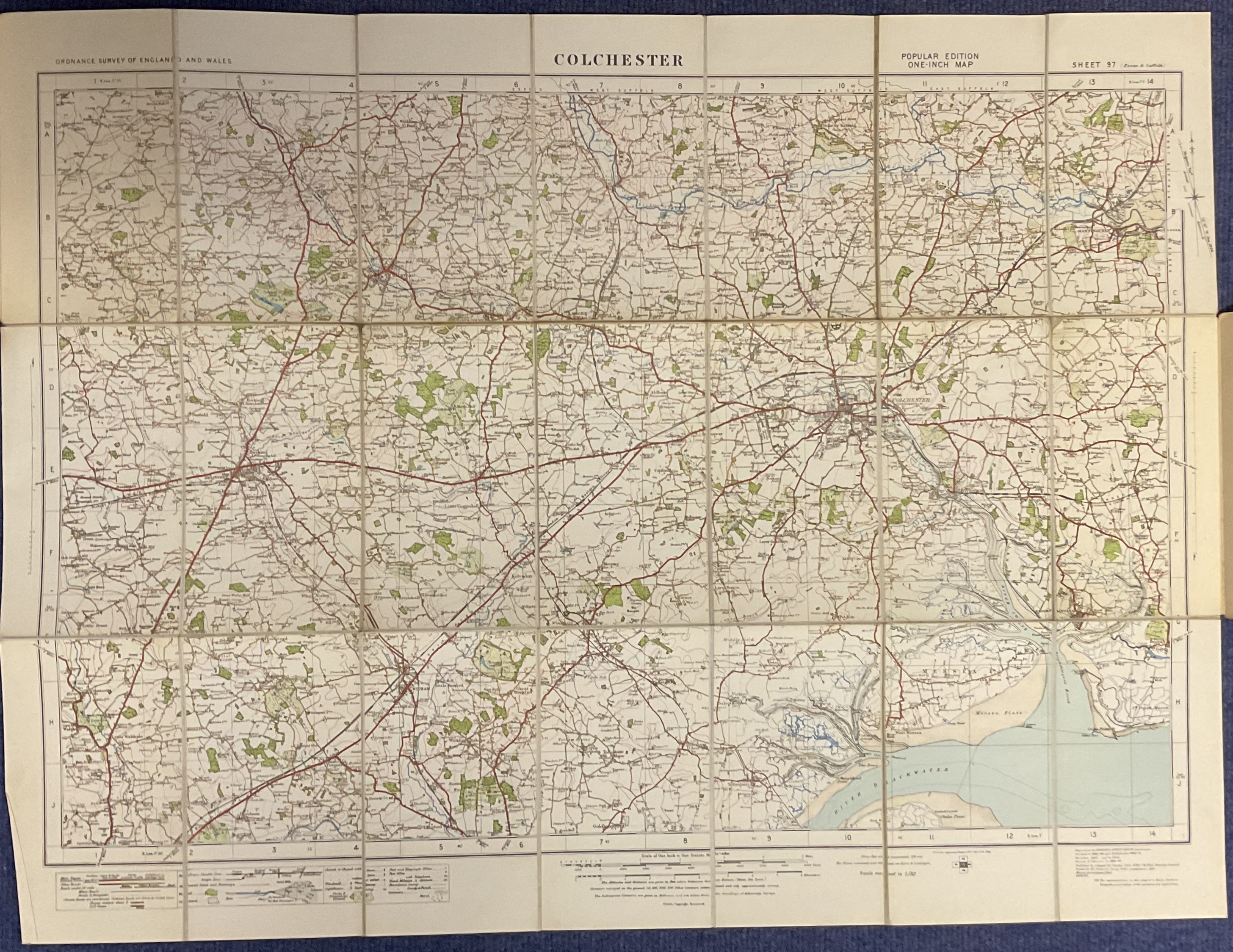 Ordnance Survey contoured road map of Colchester. Coloured popular edition. Large folded map - Image 2 of 2