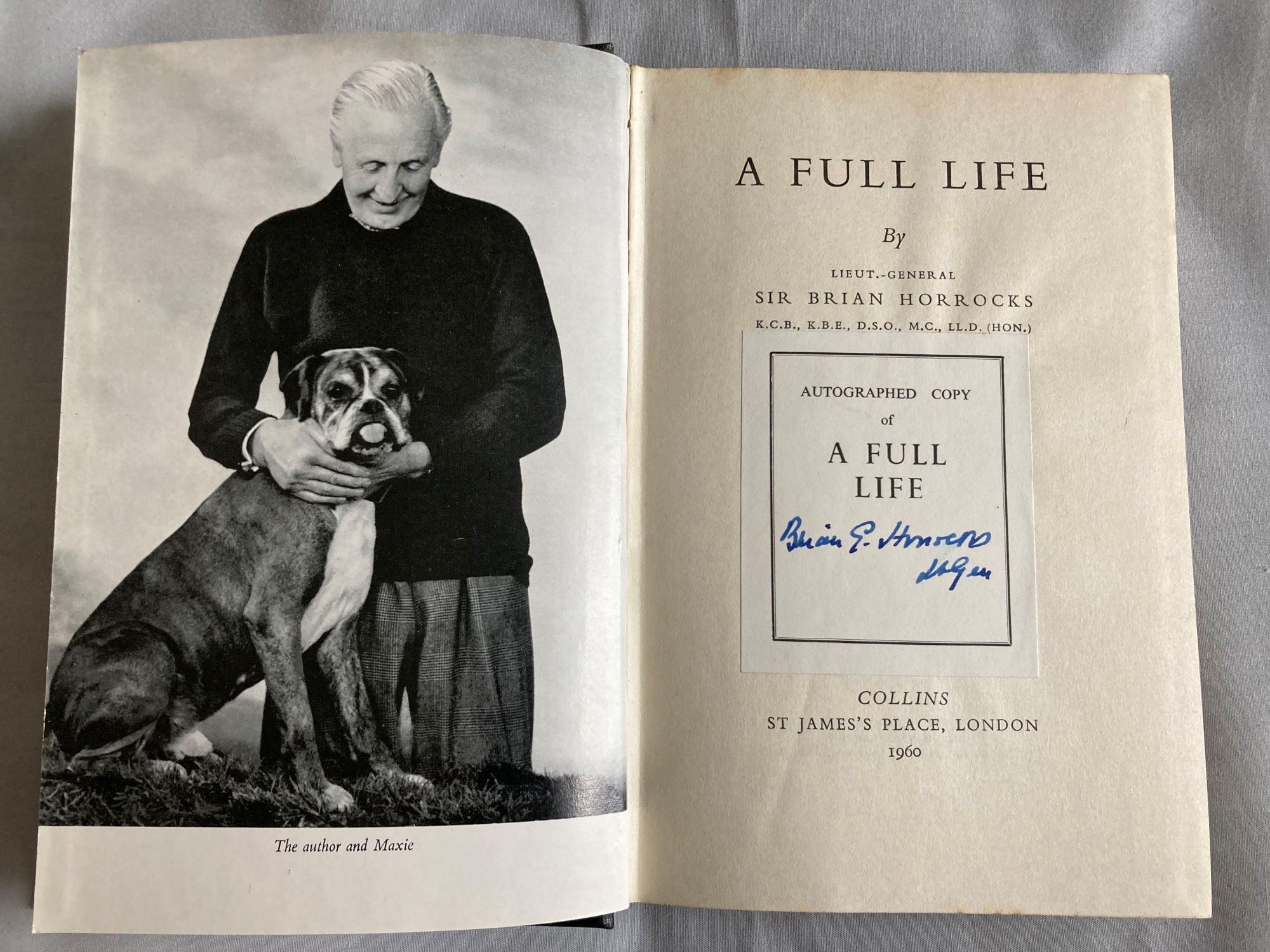 WW2 Brian Horrocks signed bookplate inside 1960 hardback book A Full Life. Rare autograph, no dust