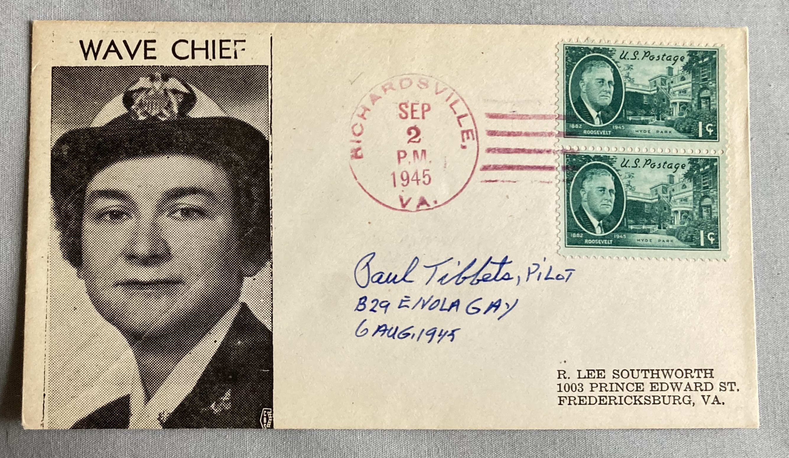 Brig Paul Tibbetts signed 1945 US WW2 FDC. He dropped the first Atom bomb from Enola Gay. Good