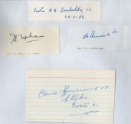 4 Victoria Cross Winners Signed Signature Cards Attached to A4 White Paper. Signatures are Clive