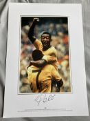 Football legend Pele signed 16 x 12 inch colour photo 1970 WC Final Goal. Good condition. All