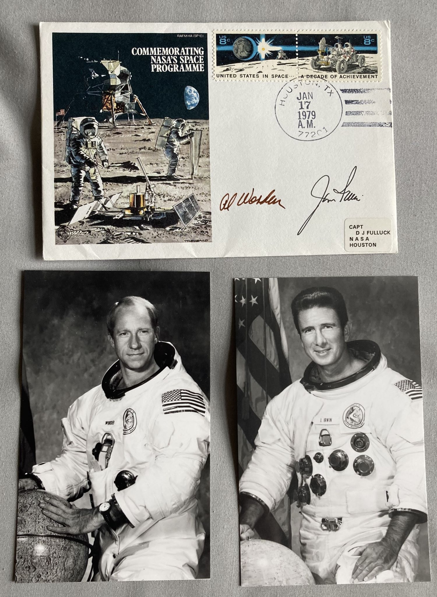 Apollo 15 astronauts Al Worden and Jim Irwin signed 10th ann NASA cover. Good condition. All