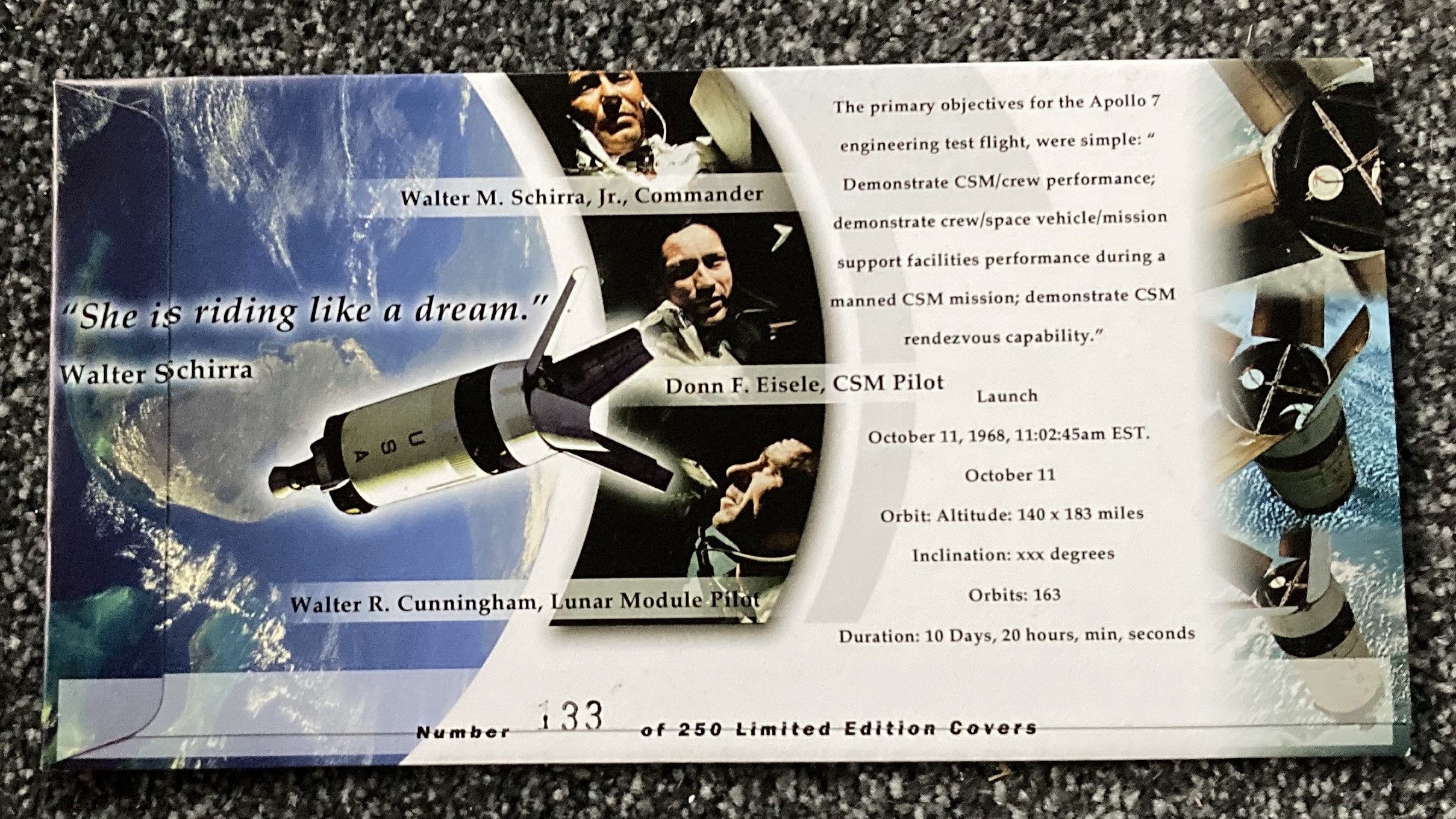 Apollo 7 Walt Cunningham signed Space cover NASA Astronauts. 2002 postmarked cover. Superb - Image 2 of 2