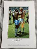 Football legend Pele signed 16 x 12 inch colour photo with Bobby Moore. Good condition. All