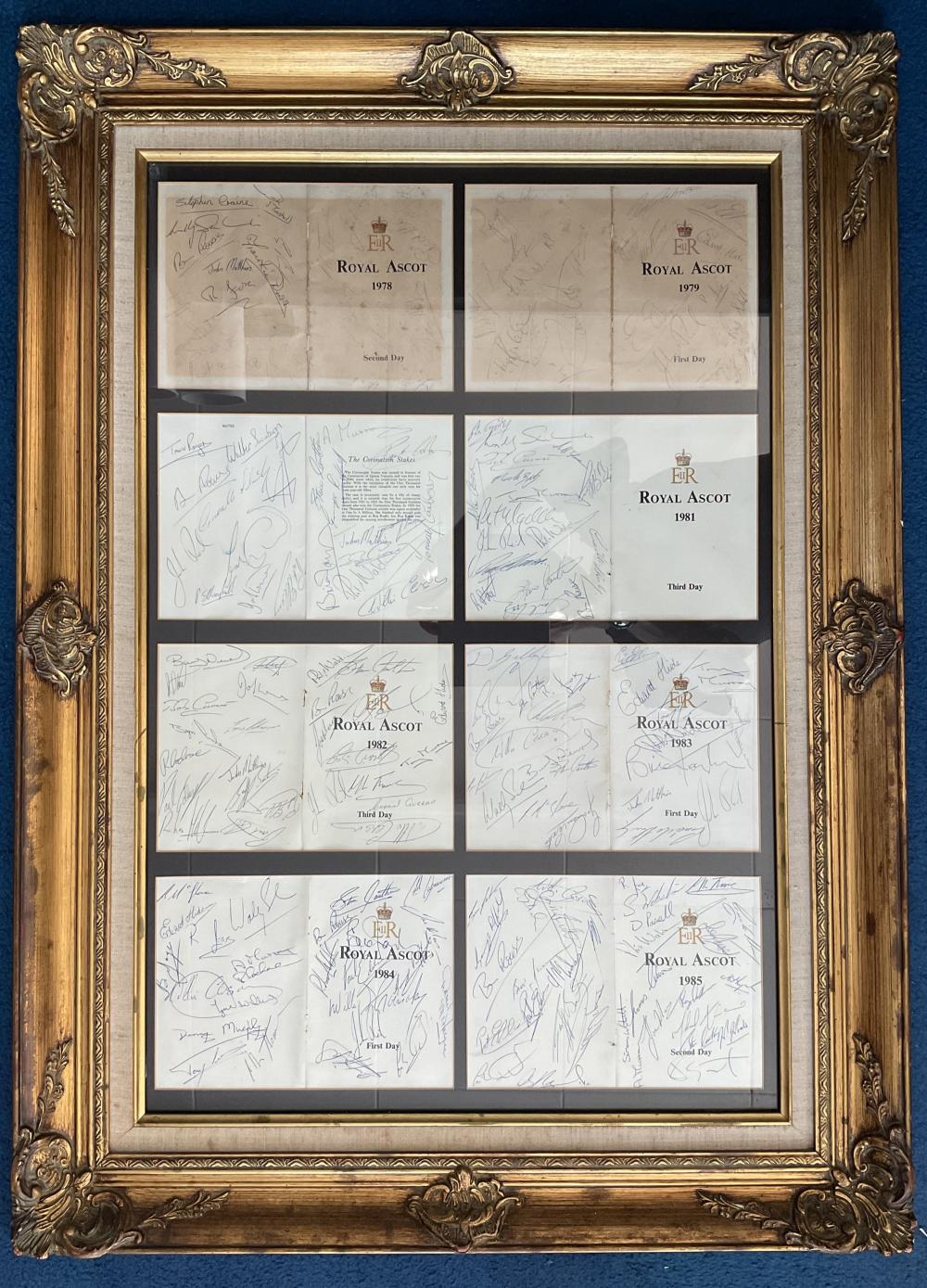 Horse Racing Royal Ascot multi signed Framed and Mounted signature piece includes race cards from
