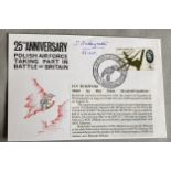 WW2 Rare Battle of Britain pilot Jan Budzinski 145 sqn signed 25th ann Polish RAF card with bio