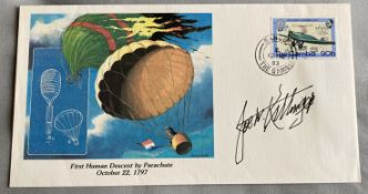 Joe Kittinger signed 1983 Gambia FDC comm. The first parachute descent 1797. Good condition. All