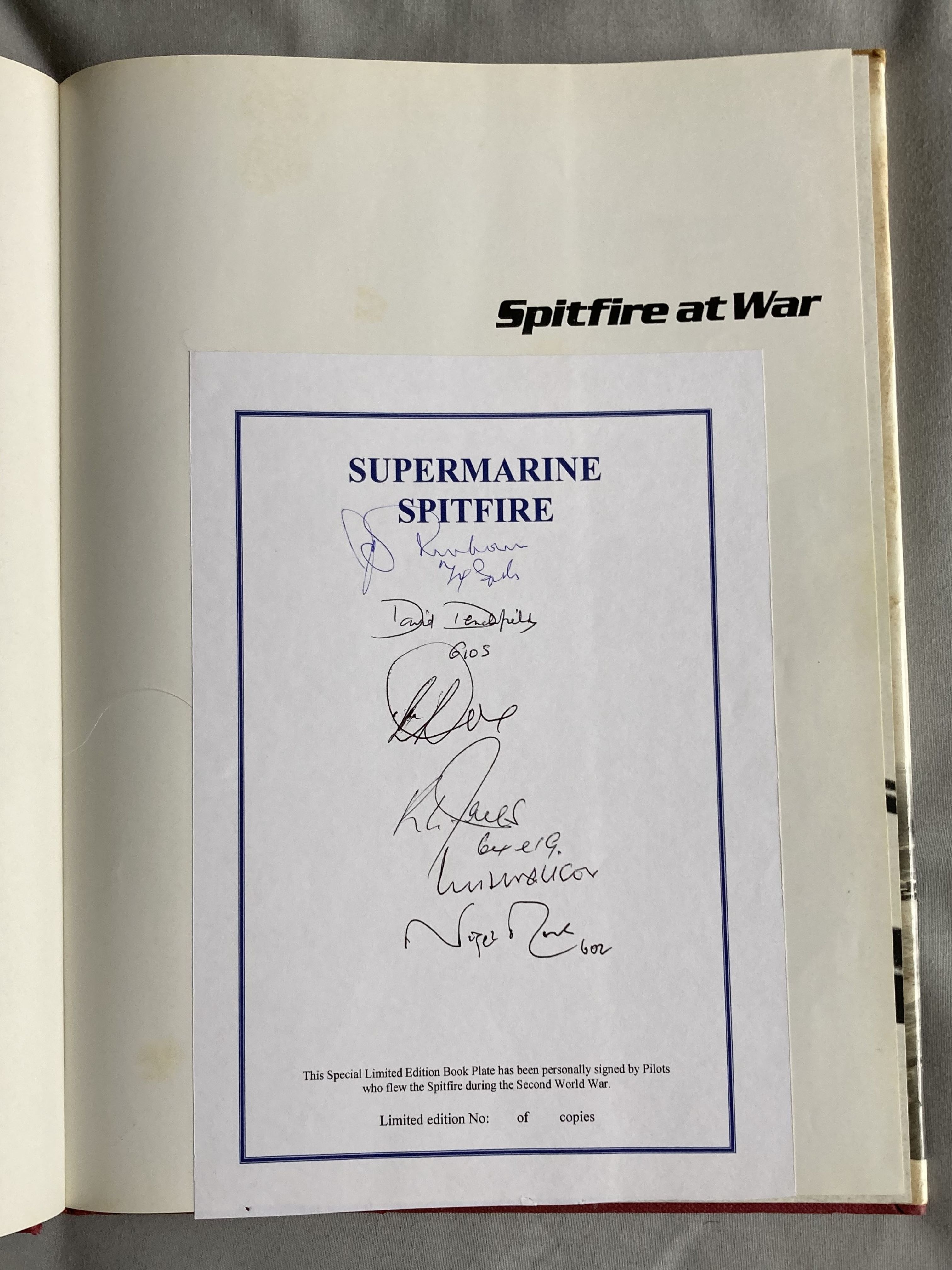 WW2 Spitfire at War multiple signed hardback book by Alfred Price. Bookplate inside signed by six - Image 2 of 2