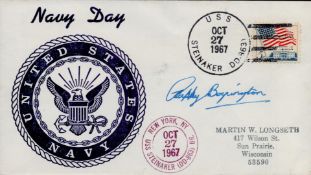 WWII Pappy Boyington US Fighter ace signed Navy Day United States Navy FDC PM USS Steinmaker