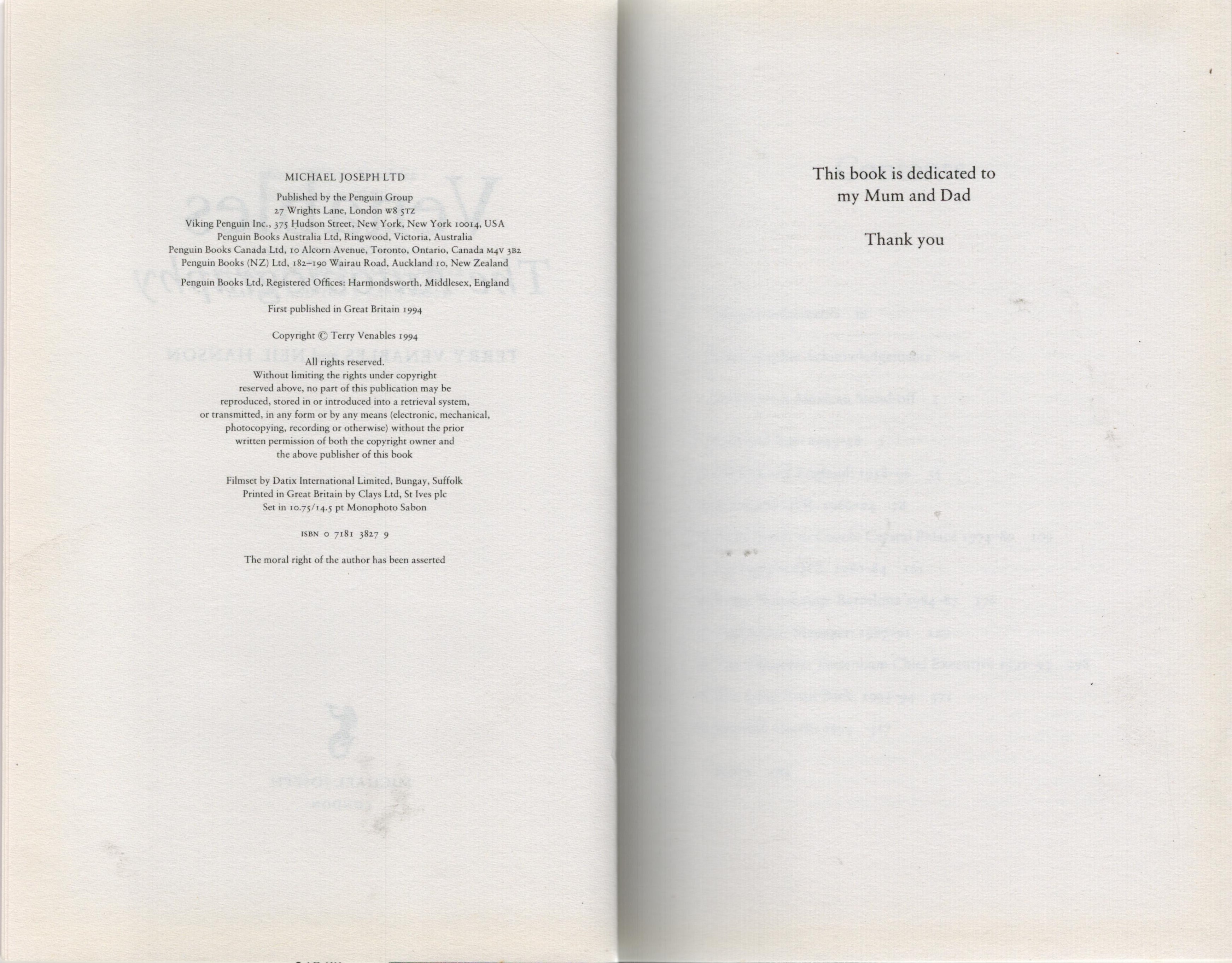 Venables, The Autobiography. 1st Edition Hardback Book Published in 1994. 468. Fair Condition - Image 2 of 2