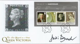 Dame Judi Dench signed The First Monarch on a Stamp Queen Victoria Buckingham FDC Double PM 13. 9.