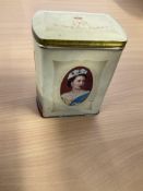 Queen Elizabeth II Metal tin Filled With Used Matchbox Sleeves. Approx 50 Sleeves. Good condition.